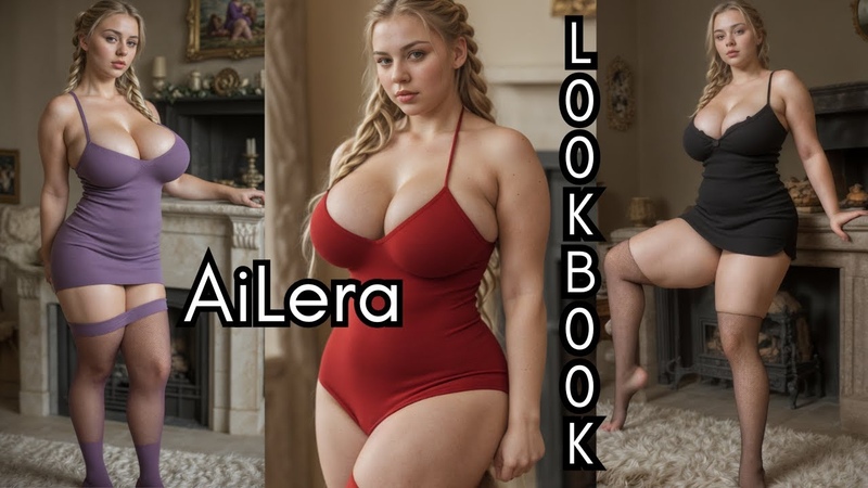 Hot Plus Size Model in Stockings Homewear AI Art Look