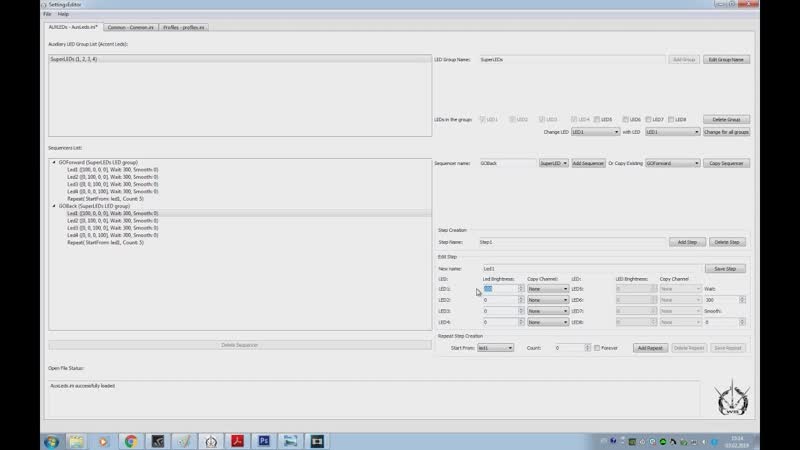 Настройка AUX LEDs через программу Settings Editor, AUX LEDs settings with Settings