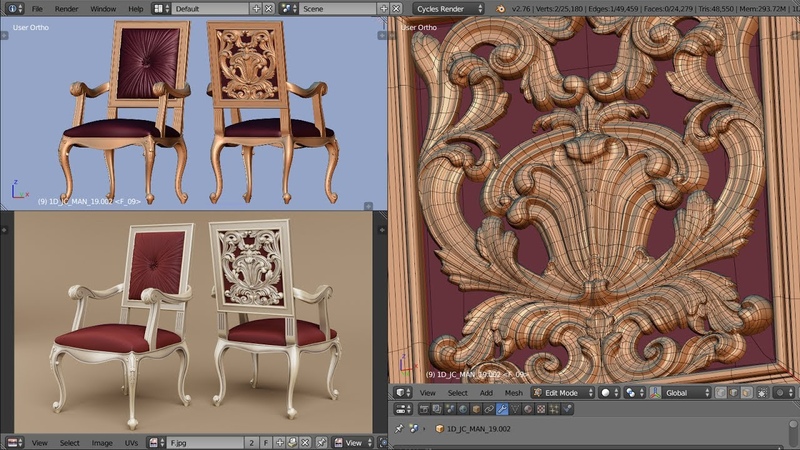 Blender Baroque Armchair modeling