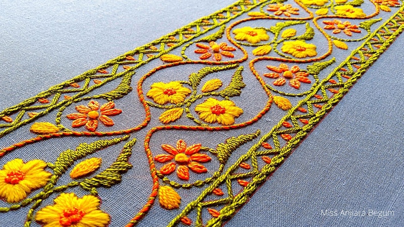 Cute Embroidery Borderline Designs, Hemline Embroidery Pattern, Awesome Border Embroidery