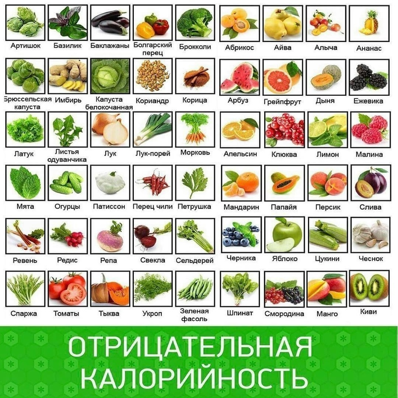 Низкокалорийные продукты список с калориями таблица Продукты с отрицательной калорийностью При их переваривании организм затрачивает