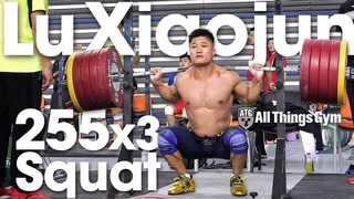 Lu Xiaojun  255kg / 562lbs x3 Squat Session 2018 World Championships Training Hall 4k