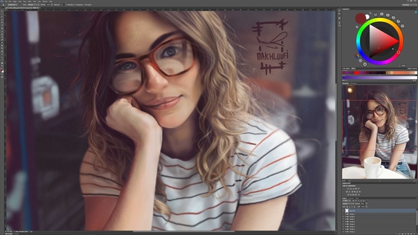 digital painting, girl in the cafe